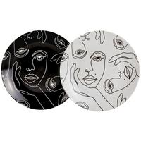 Tányér Faces - fekete/fehér, Modern, kerámia (20cm) - Luca Bessoni