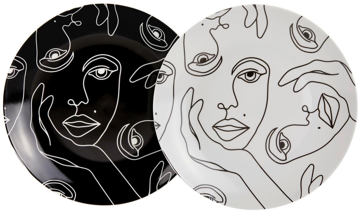 Tányér Faces - fekete/fehér, Modern, kerámia (20cm) - Luca Bessoni