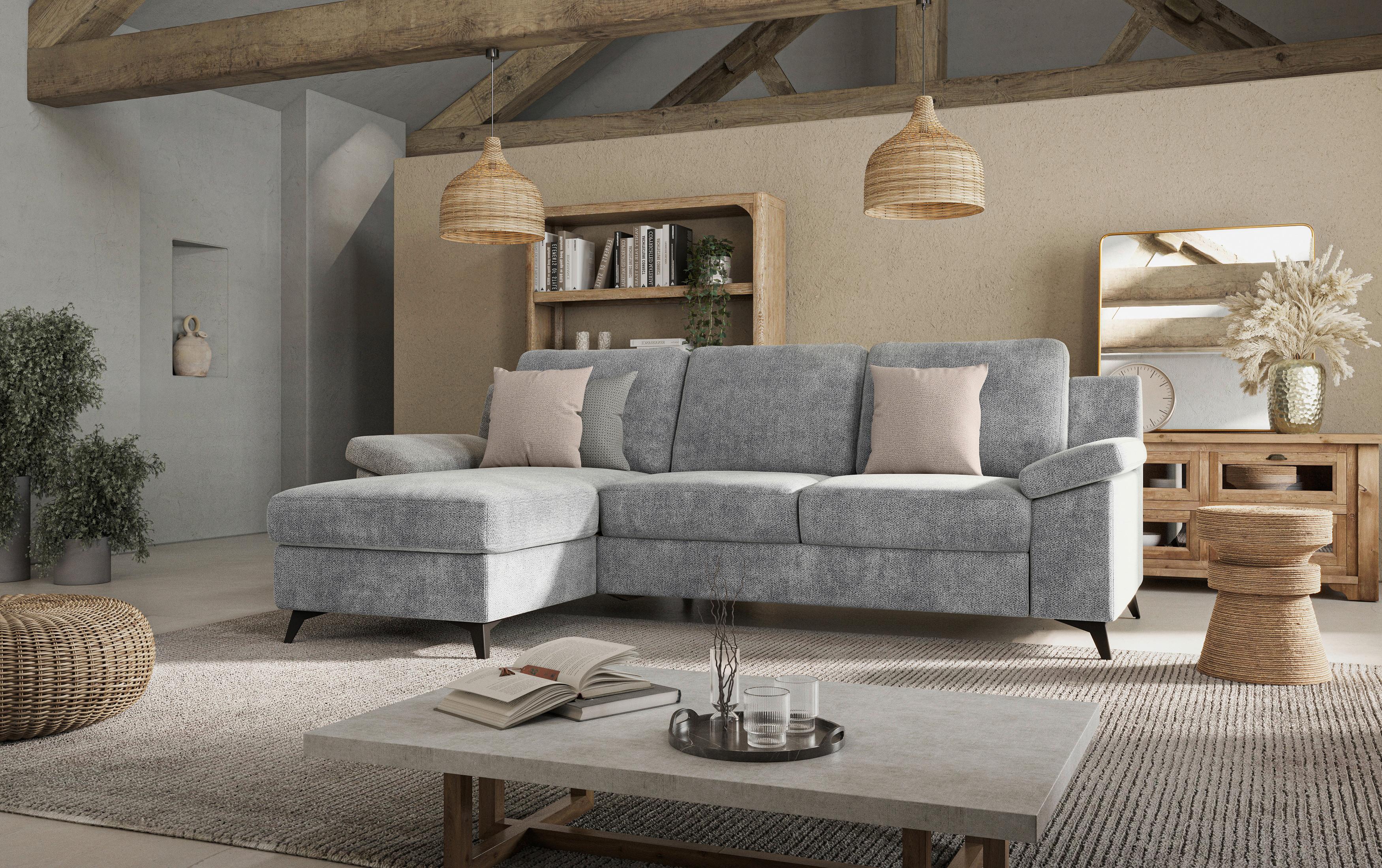 Ecksofa Boom, Grau S: 156x245 cm - Schwarz/Grau, KONVENTIONELL, Textil (156/245cm) - Cotta