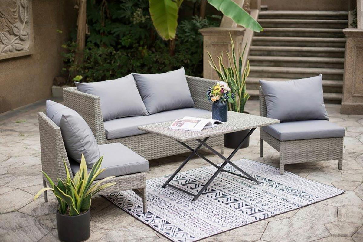 Loungegarnitur 4-tlg. Los Angeles - Beige/Grau, Basics, Kunststoff (100/53/59cm)