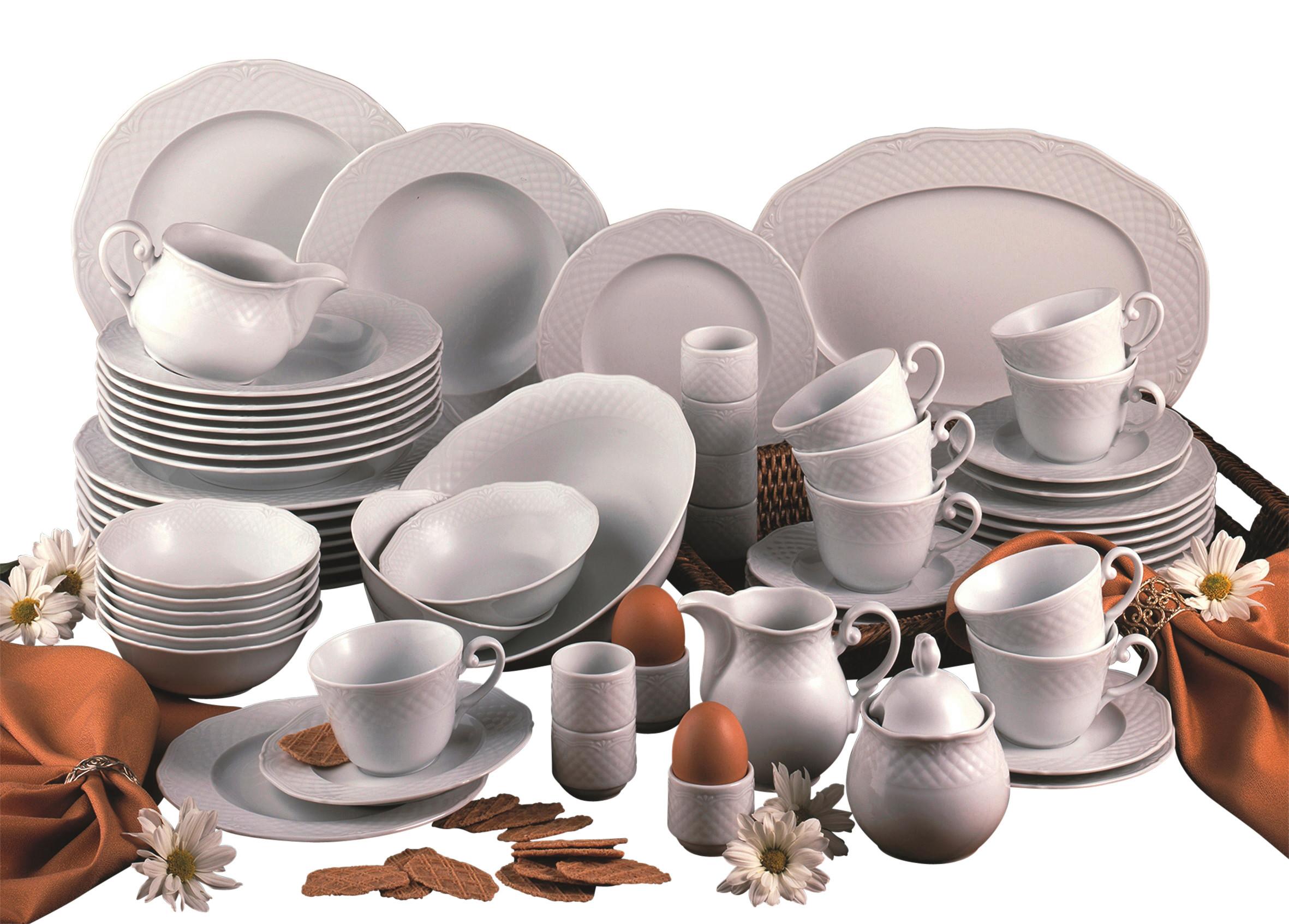 Kombinovaná souprava Arianne, 61 dílný pro 8 osob - bílá, Basics, keramika (59/40/32cm) - Creatable