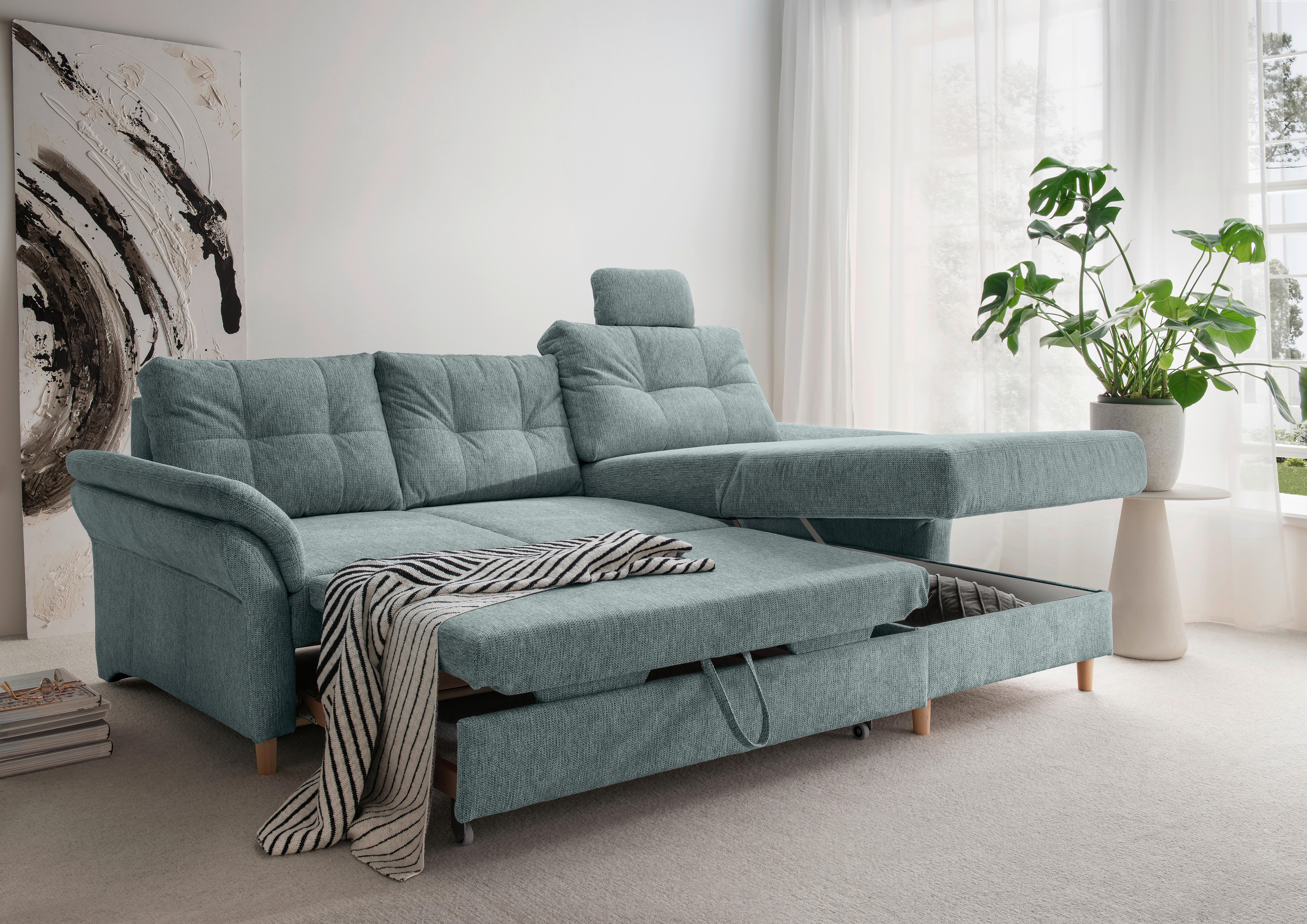 Ecksofa Brizzini mit Schlaf- Funktion, Blau, 250x176 - Blau/Naturfarben, MODERN, Textil (250/176cm) - Livetastic