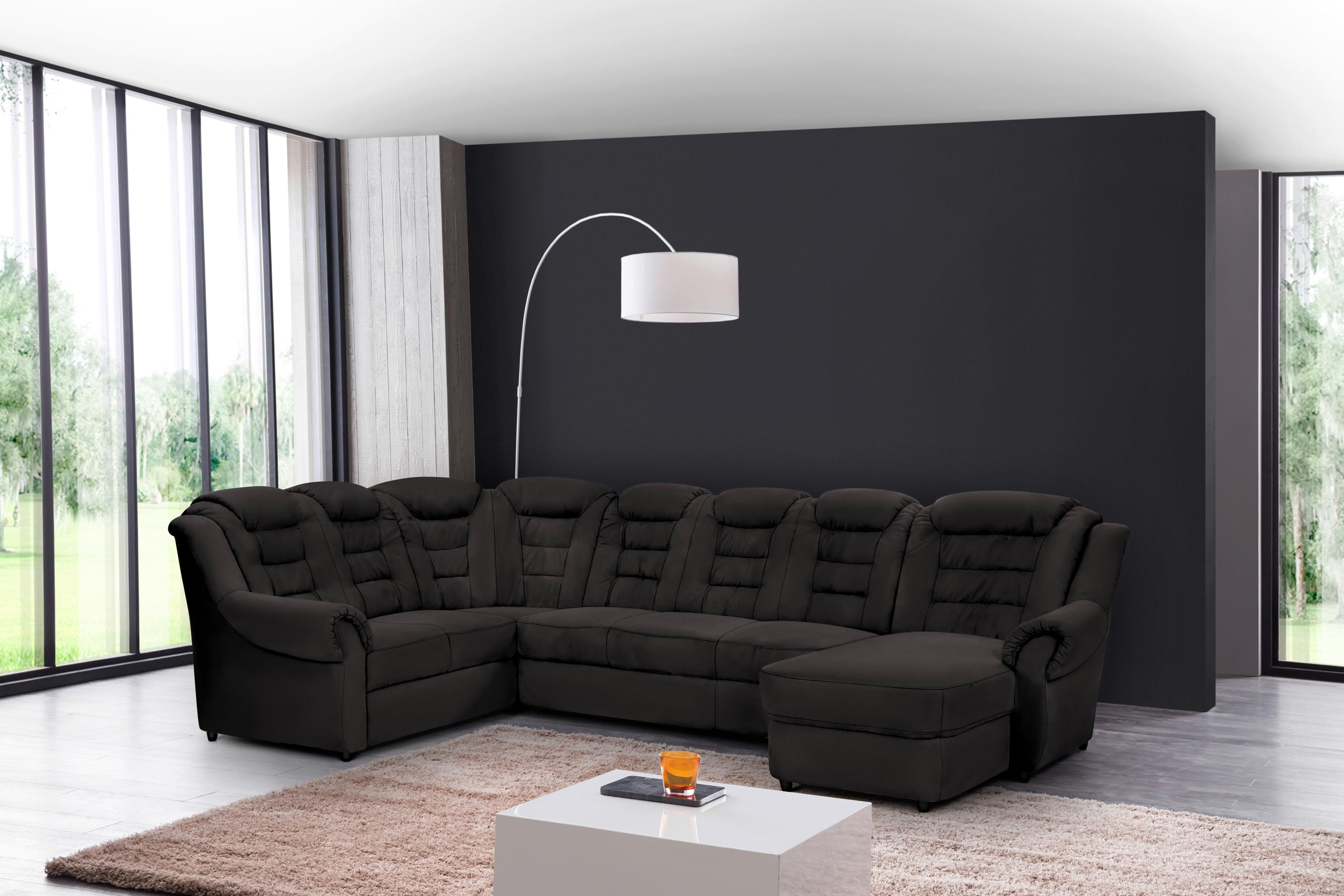 Wohnlandschaft Boston Schwarz Lederlook - Schwarz, KONVENTIONELL, Textil (216/333/165cm) - Livetastic