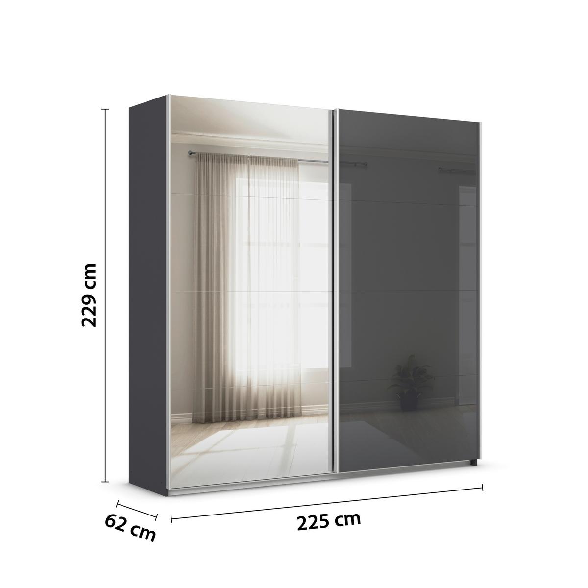Tolóajtós Szekrény Feldkirch 225/229 Cm - ezüst/magasfényű antracit, Modern, faalapú anyag/Üveg (225/229/62cm)