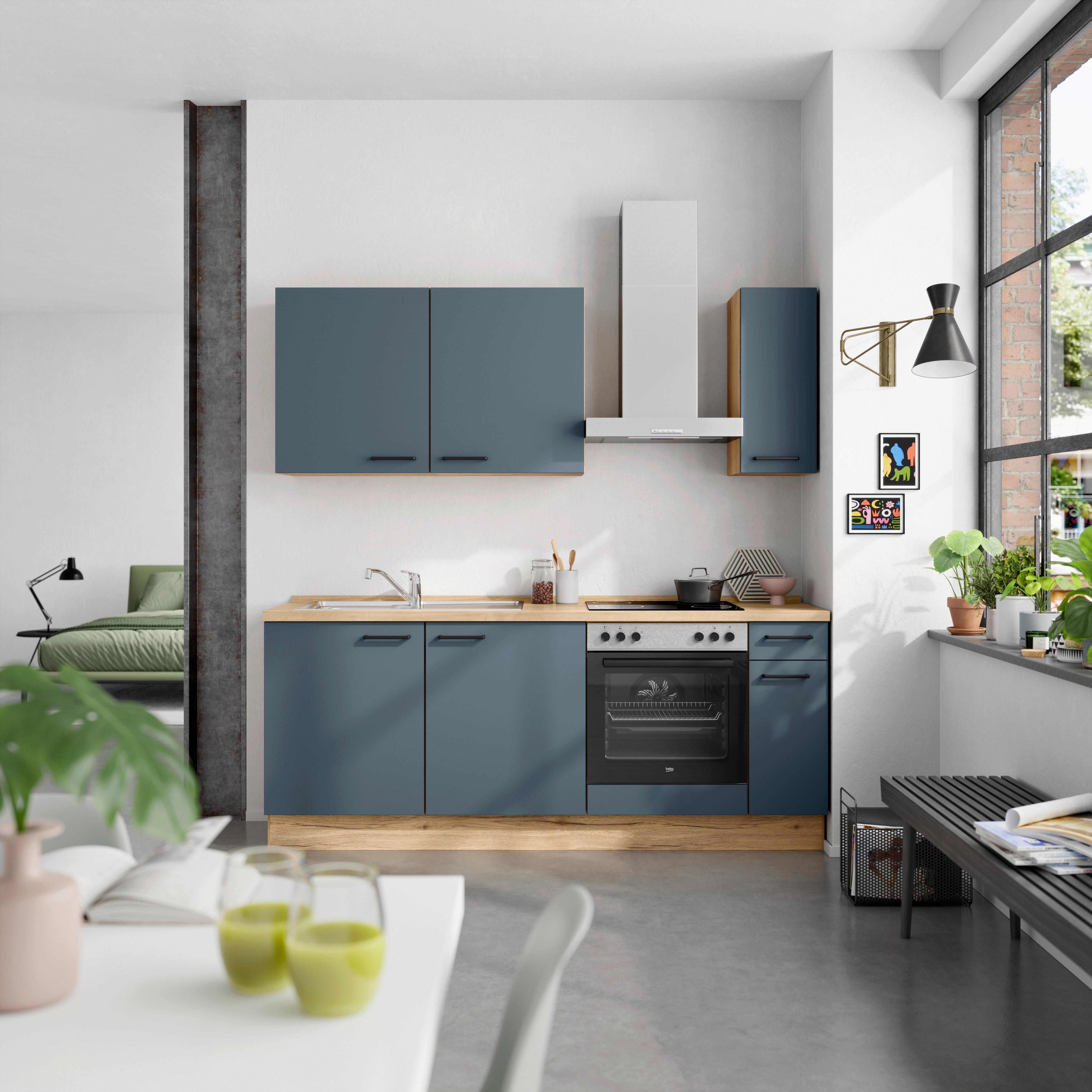 Küchenleerblock Easytouch Low-Line, L5 Rechts - Blau/Eichefarben, MODERN, Holzwerkstoff (210cm) - Nobilia