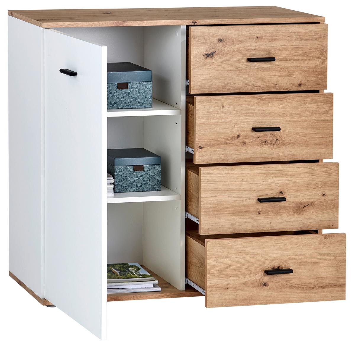 Kommode B: 96 Cm Tim, Artisan Eiche Dekor/weiß - Eichefarben, MODERN, Holzwerkstoff (96/90,2/38cm)
