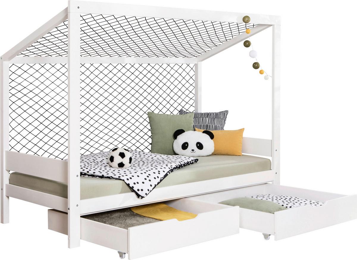 Bodenbett Mit Bettkasten 90x200 Cm Weiß - Weiß/Naturfarben, MODERN, Holz (90/200cm) - MID.YOU