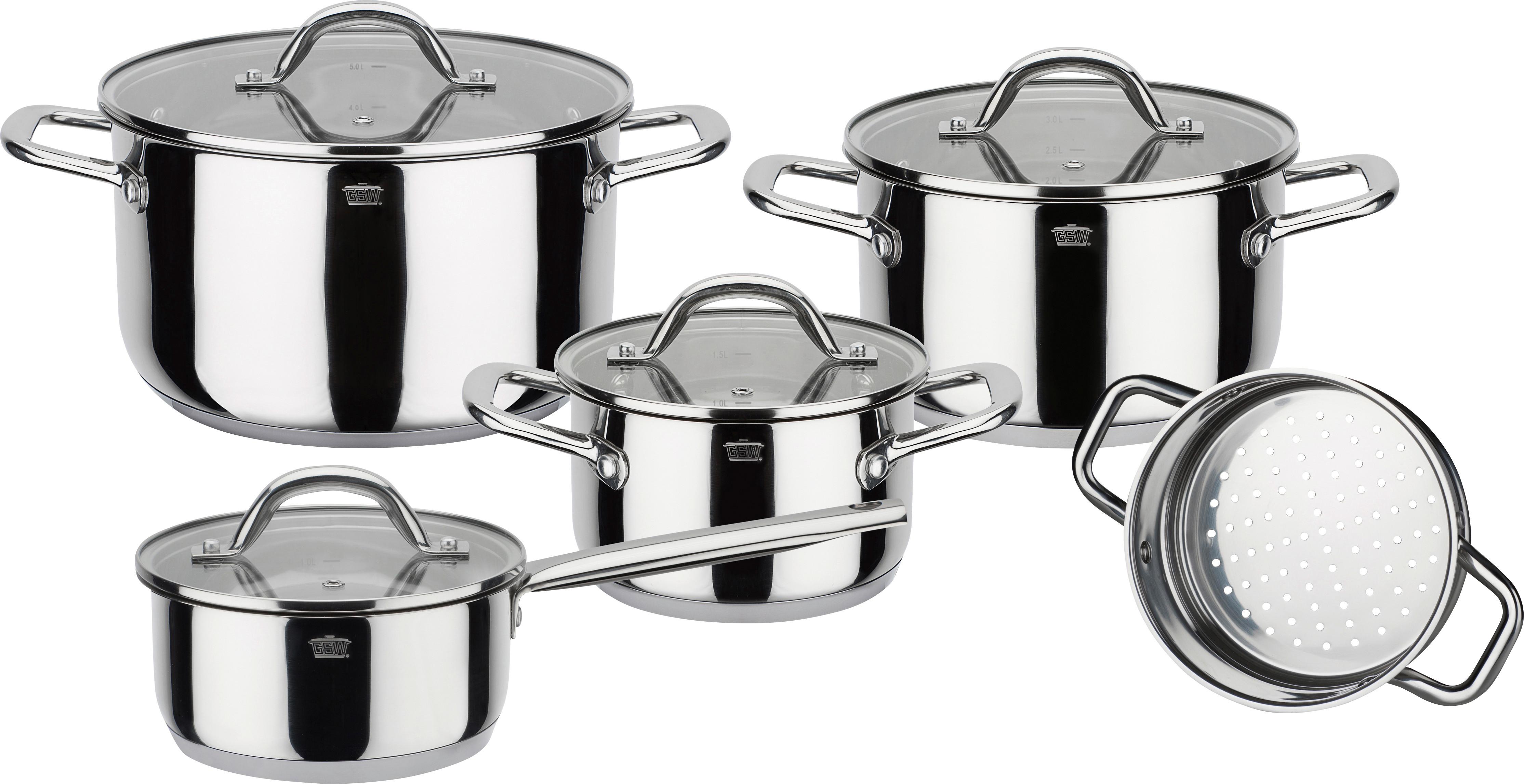 Kochtopfset Meran Edelstahl, 4-teilig - Klar/Edelstahlfarben, Basics, Glas/Metall - GSW