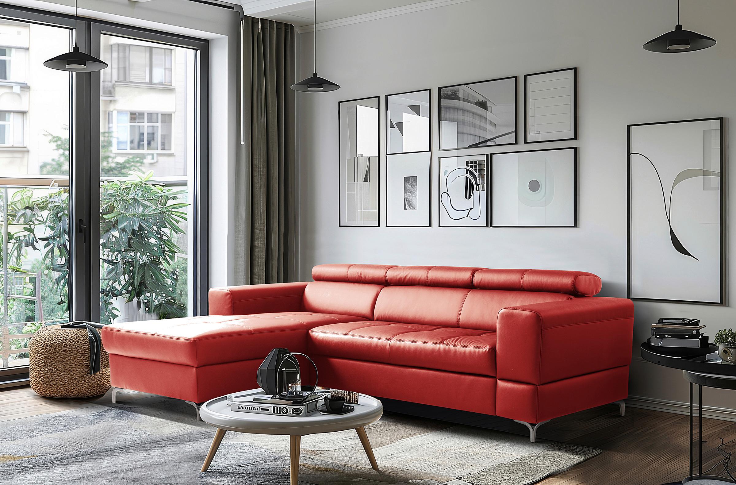 Ecksofa Torino Teilleder rot 173x247 - Rot/Schwarz, Design, Leder/Textil (173/247cm) - Livetastic