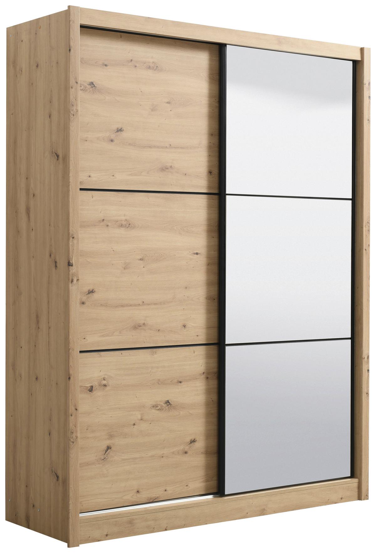 Tolóajtós Szekrény Navara 166/215,5 Cm - Artisan tölgy, Basics, faalapú anyag/Üveg (166/215,5/60cm)