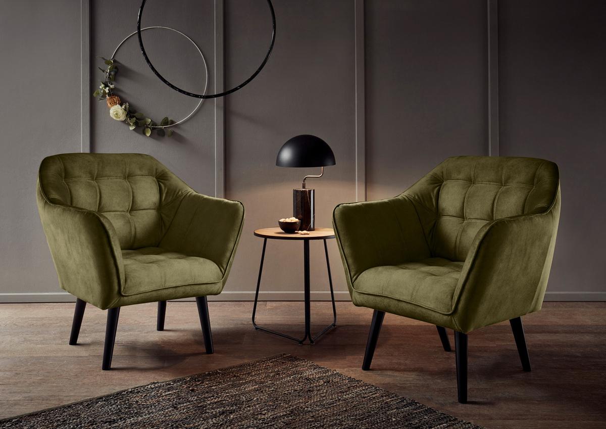 Cocktailsessel Max Olivgrün B: 84 Cm - Schwarz/Olivgrün, MODERN, Holzwerkstoff/Textil (84/87/70cm) - MID.YOU