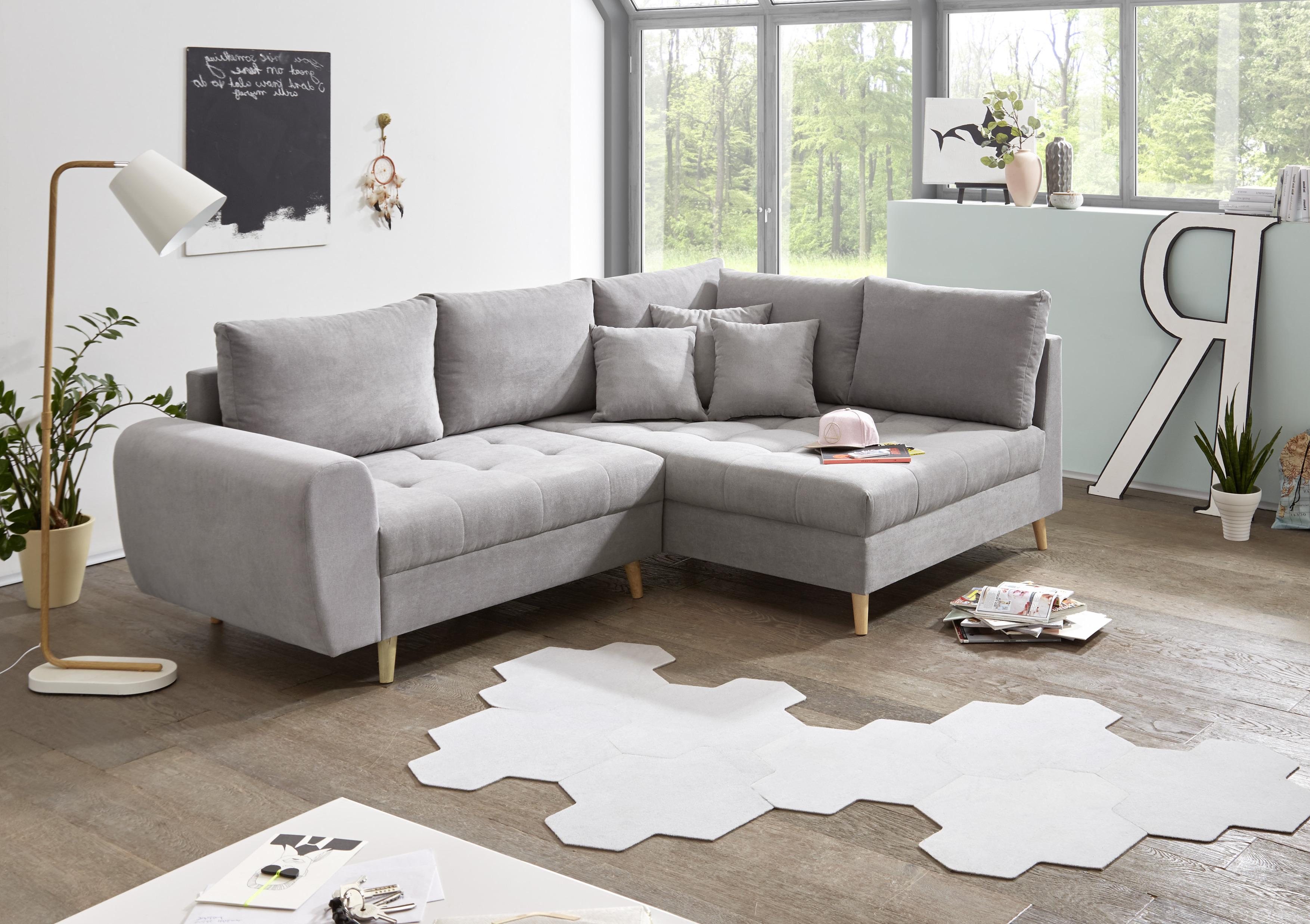 Sedací souprava 'Alice' sv.šedá - barvy borovice/světle šedá, Konvenční, dřevo/kompozitní dřevo (249/175cm) - MID.YOU