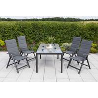 Gartengarnitur 5-Tlg. Taviano Metall/Textil/Glas - Graphitfarben/Grau, ROMANTIK / LANDHAUS, Glas/Textil - Gardenson