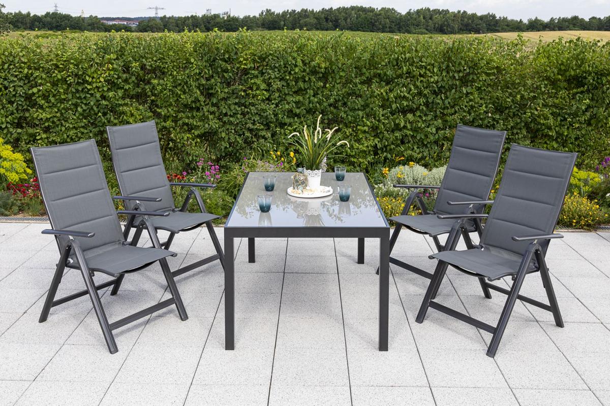 Gartengarnitur 5-Tlg. Taviano Metall/Textil/Glas - Graphitfarben/Grau, ROMANTIK / LANDHAUS, Glas/Textil - Gardenson