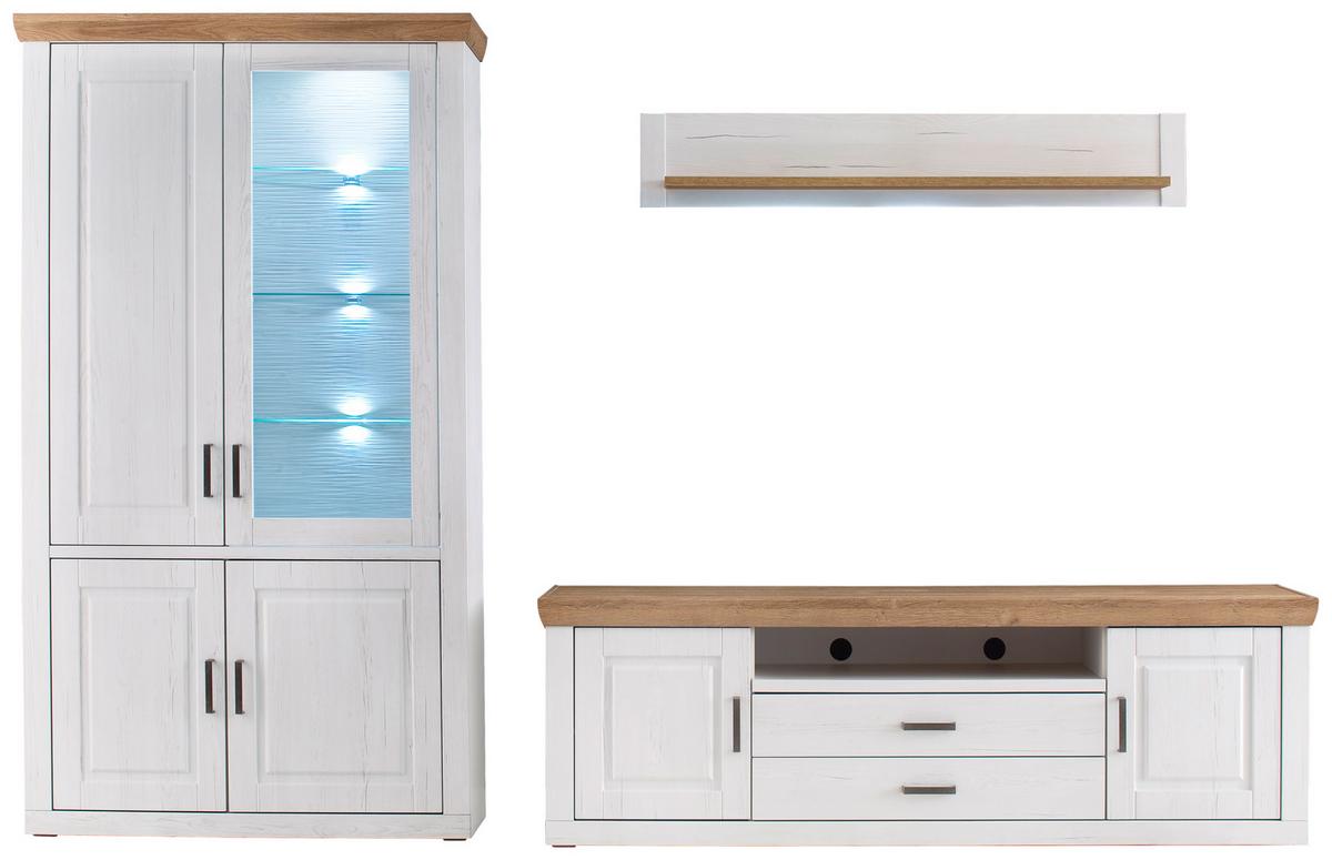 Wohnkombination 3-Tlg. Brixen Eiche/Pinie Dekor - Pinienfarben, Design, Glas/Holzwerkstoff (326/210/52cm) - Livetastic
