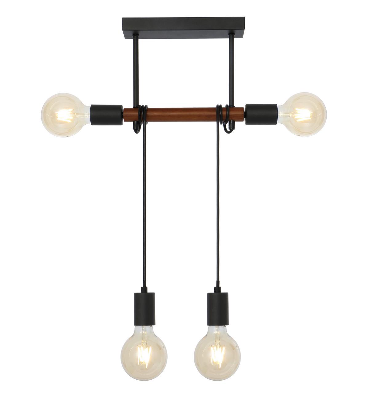 Deckenleuchte L: 39 cm 4-Flammig - Schwarz/Braun, Basics, Holz/Metall (39/6/100cm) - Globo