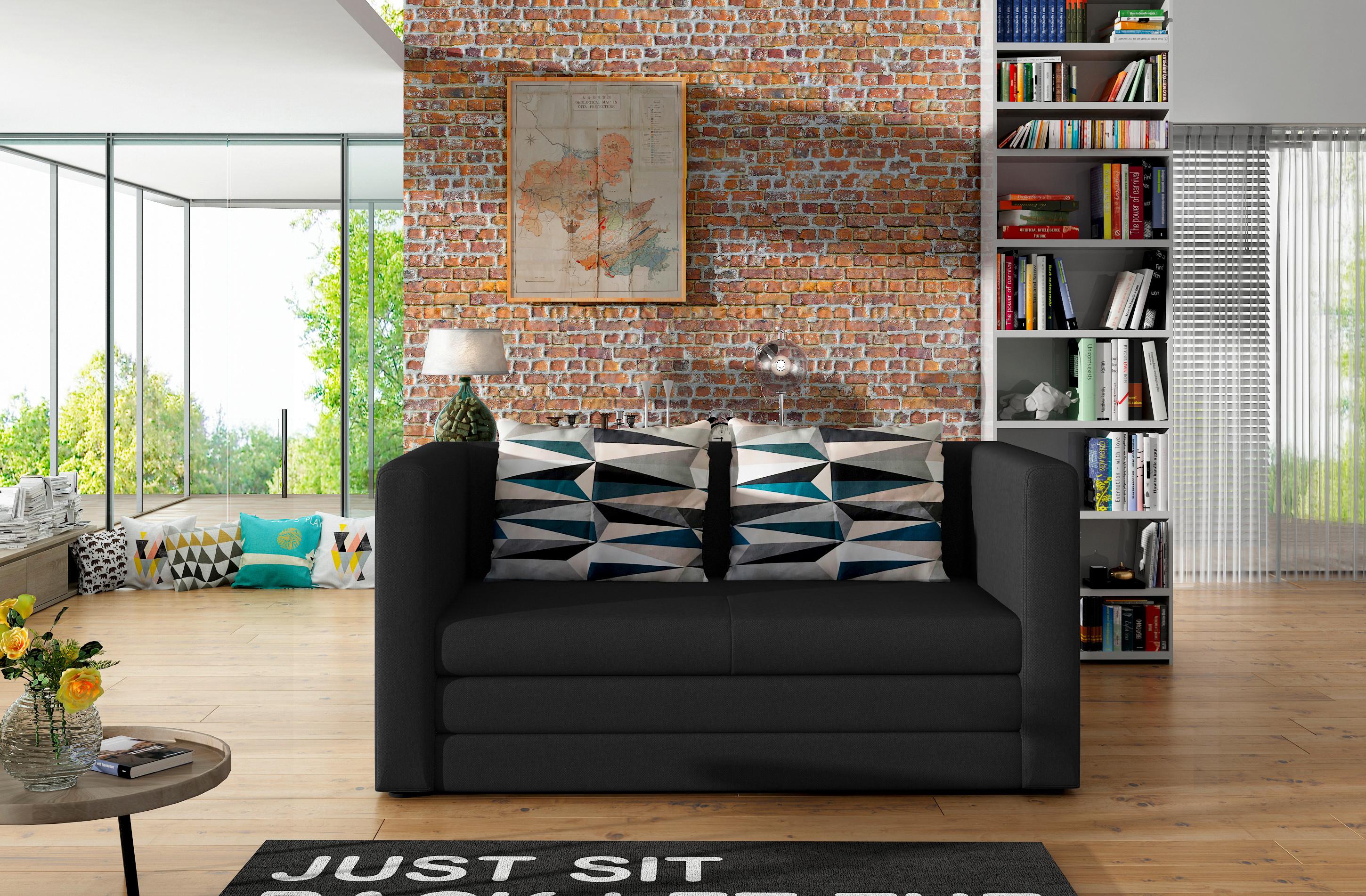 Schlafsofa Neva Anthrazit, B: 132 cm - Anthrazit/Schwarz, Design, Textil (132/62/70cm) - MID.YOU