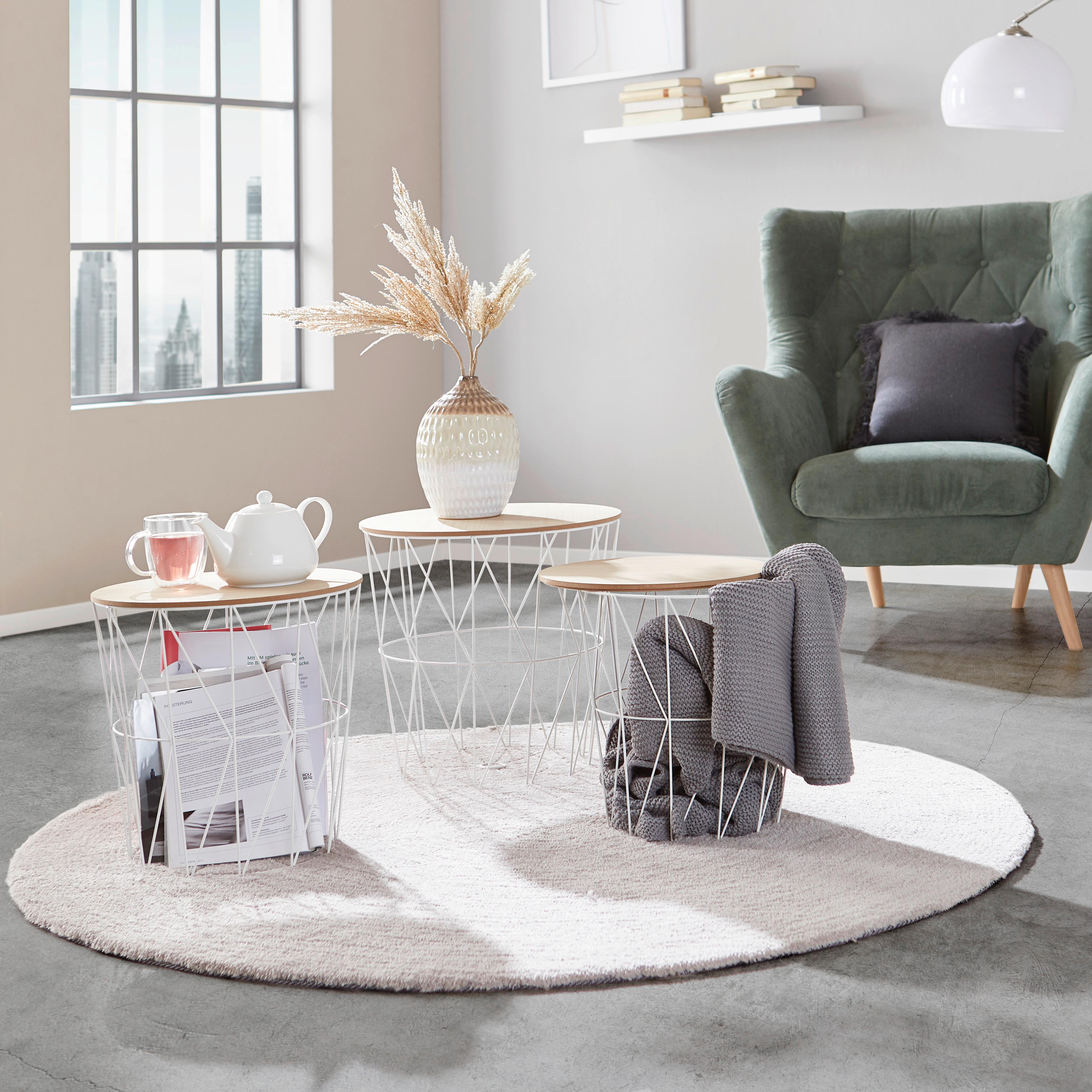 Couchtisch 3er-Set Rund Brooklyn Naturfarben/Weiß - Weiß/Naturfarben, MODERN, Holzwerkstoff/Metall (45/46cm) - MID.YOU