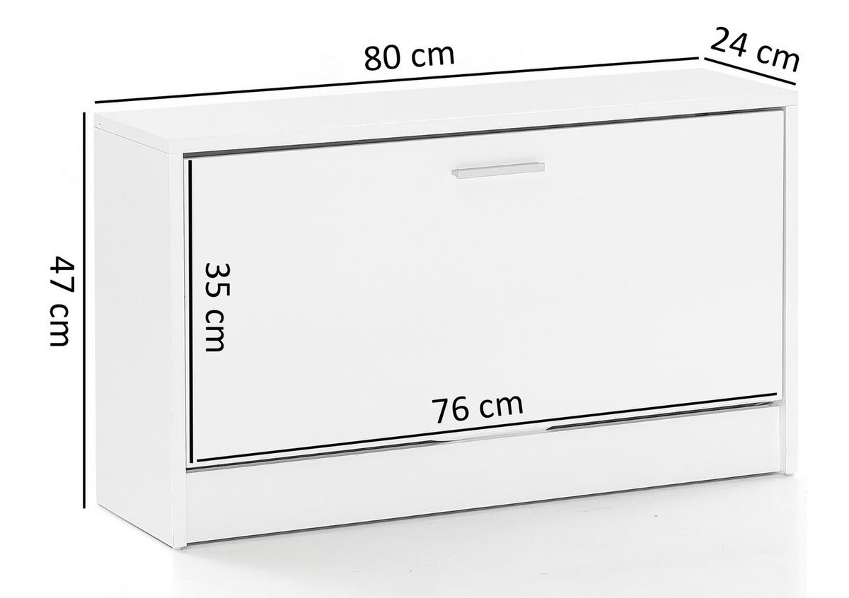 Vyklápěcí botník Zoey bílý - bílá/barvy stříbra, Konvenční, kov/kompozitní dřevo (80/47/24cm) - MID.YOU