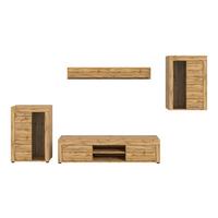 Wohnwand Jam Eiche Wotan Dekor B: 310cm - Eiche Wotan/Schwarz, Design, Glas/Holzwerkstoff (310/169/35cm) - MID.YOU