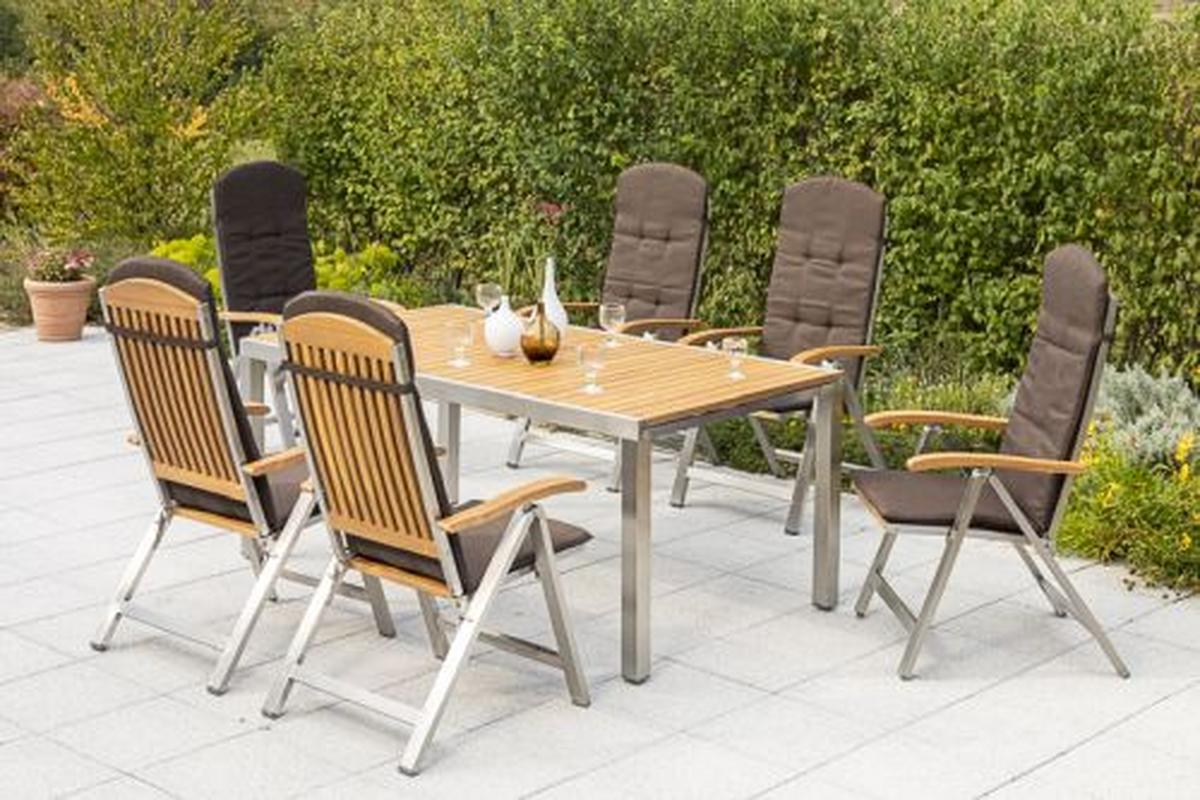 Gartengarnitur 7-Tlg. Keros Holz/Metall Mit Sitzkissen - Silberfarben/Braun, ROMANTIK / LANDHAUS, Holz/Textil - Gardenson