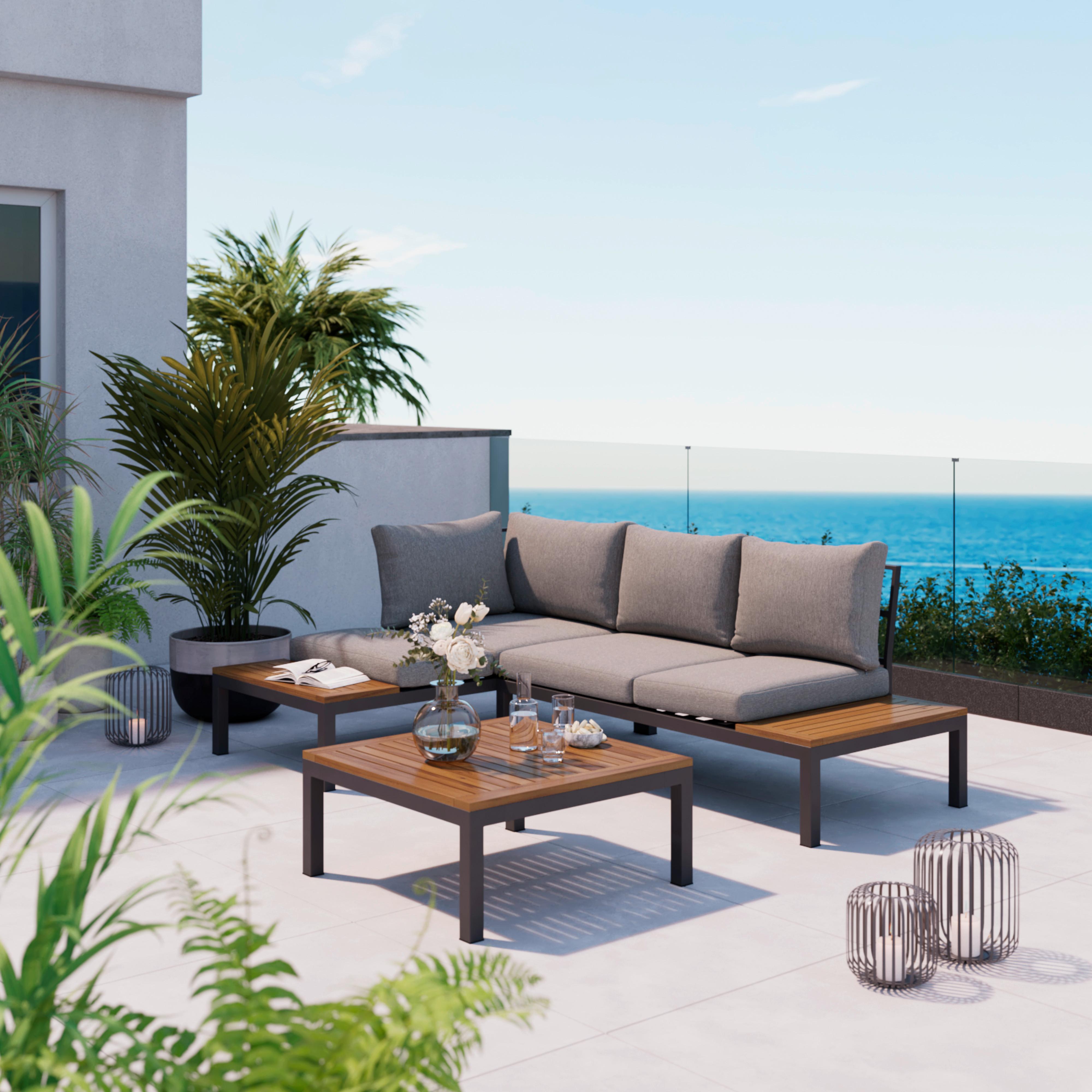 Loungegarnitur 3-Tlg. Rimini Aus Akazie mit Kissen - Dunkelgrau/Grau, MODERN, Holz/Textil (143/208,5cm) - Beldano