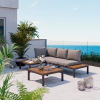 Loungegarnitur 3--Teilig. Rimini aus Akazie mit Kissen - Dunkelgrau/Grau, MODERN, Holz/Textil (143/208,5cm) - Beldano