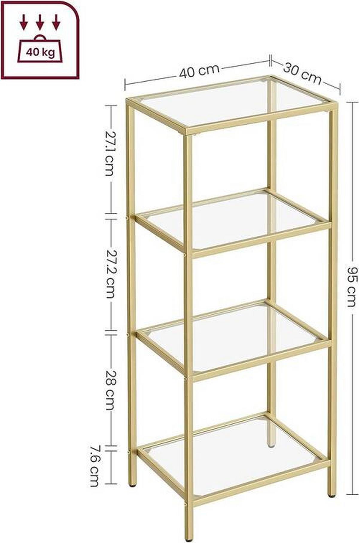 Regal B: 40 cm Goldfarben - Goldfarben, Trend, Glas/Metall (40/95/30cm) - Boxxx