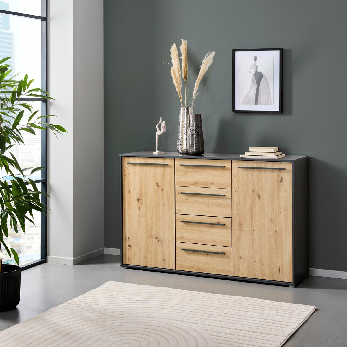 Kommode Adriano Anthrazit/artisan B: 149 Cm - Anthrazit/Eiche Artisan, Trend, Holzwerkstoff (149/94,8/41,2cm)