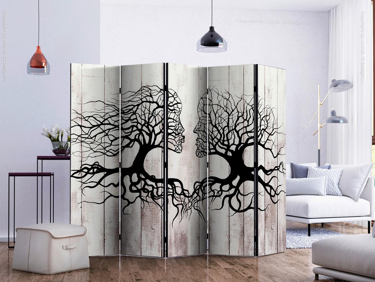 Paravent Schwarz Greige B: 225 Cm - Greige/Schwarz, Basics, Holz/Textil (225/172/3cm) - artgeist