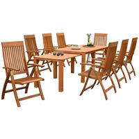 Gartengarnitur 9-tlg. Comodoro Holz Massiv - Naturfarben, KONVENTIONELL, Holz - Gardenson