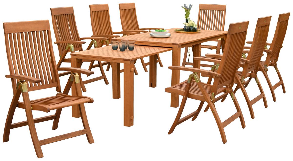 Gartengarnitur 9-tlg. Comodoro Holz Massiv - Naturfarben, KONVENTIONELL, Holz - Gardenson