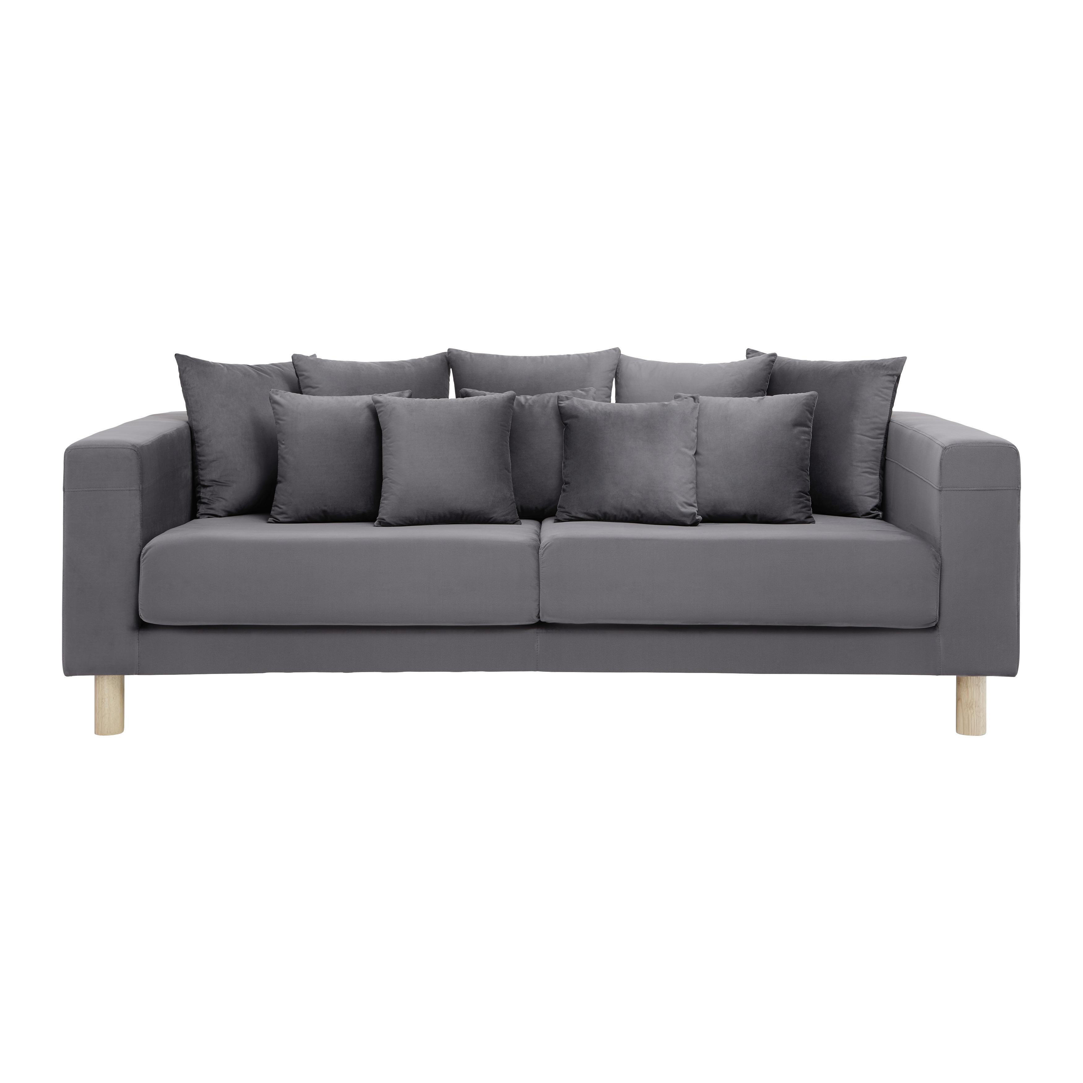 Pohovka S Vankúšmi Leno Sivá, Zamatová - sivá, Moderný, drevo/textil (229/73/112cm) - Bessagi Home