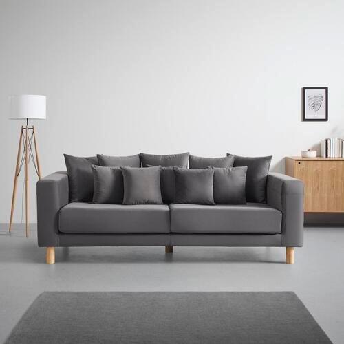 Pohovka s polštáři LENO šedá, sametová - šedá, Moderní, dřevo/textil (229/73/112cm) - Bessagi Home