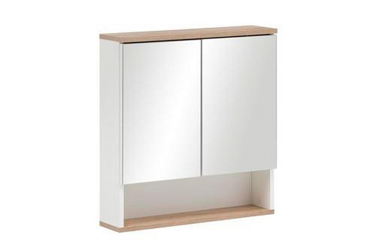 Spiegelschrank Yasmin 2-Türig BxHxT: 60x65x13,9cm Offenes Fach - Eichefarben/Weiß, Basics, Glas/Holzwerkstoff (60/65/13,9cm) - MID.YOU