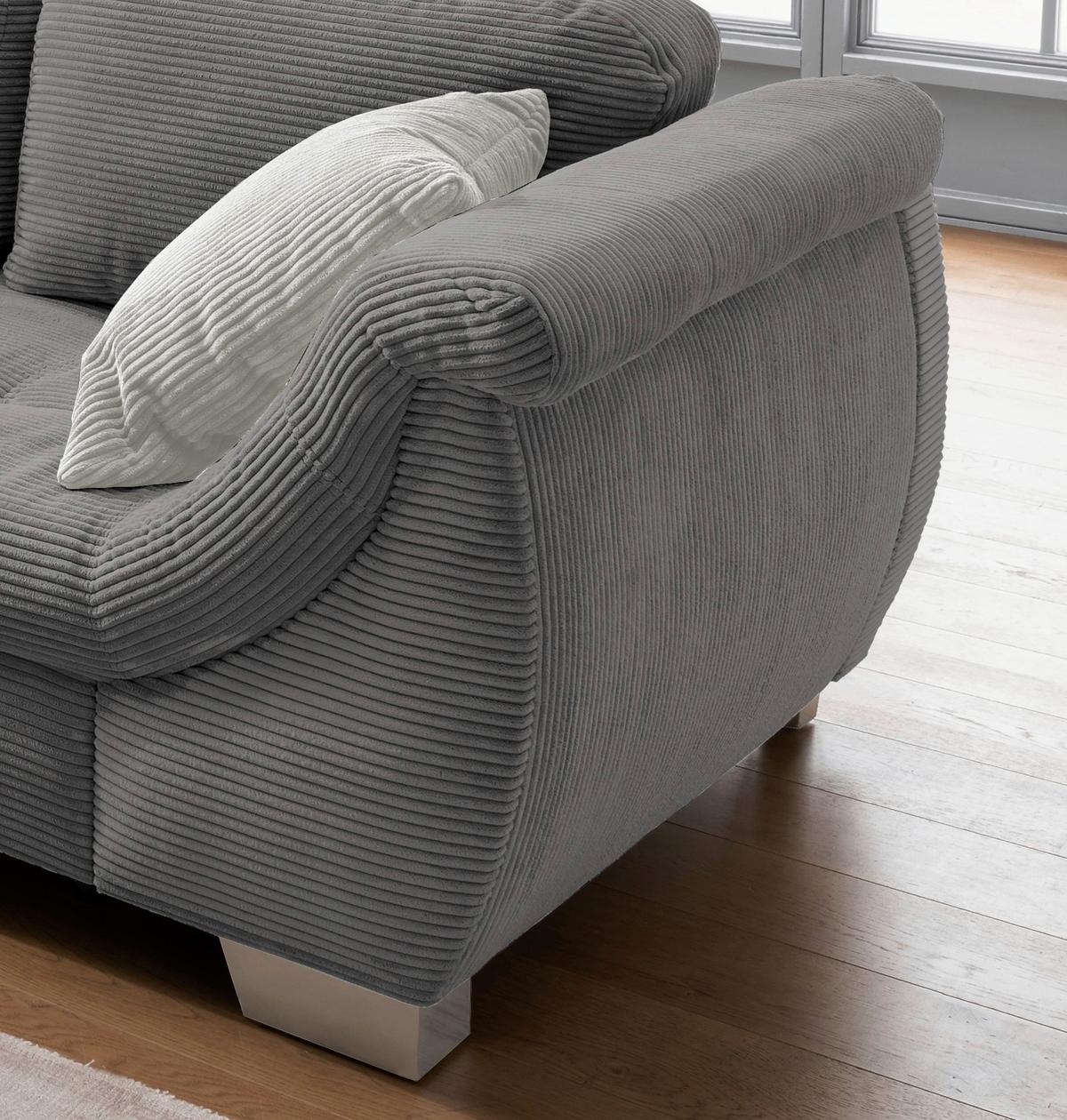 Ecksofa mit Schlaffunktion Flora Grau Cord - Silberfarben/Grau, Design, Textil (190/250cm) - MID.YOU