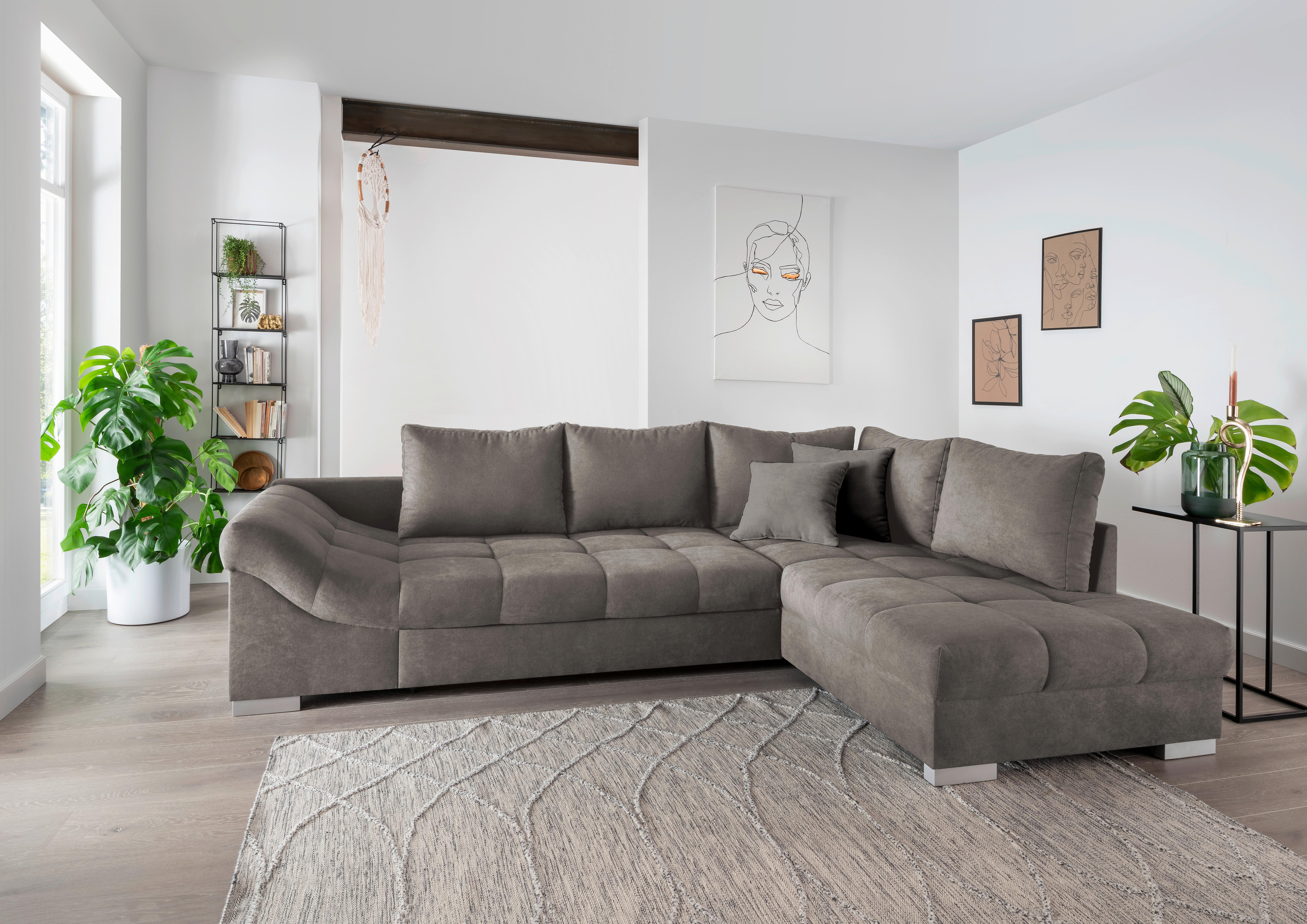 Eckschlafsofa Alvito Graubraun S: 298/202 cm - Graubraun/Silberfarben, Design, Textil (298/202cm) - MID.YOU