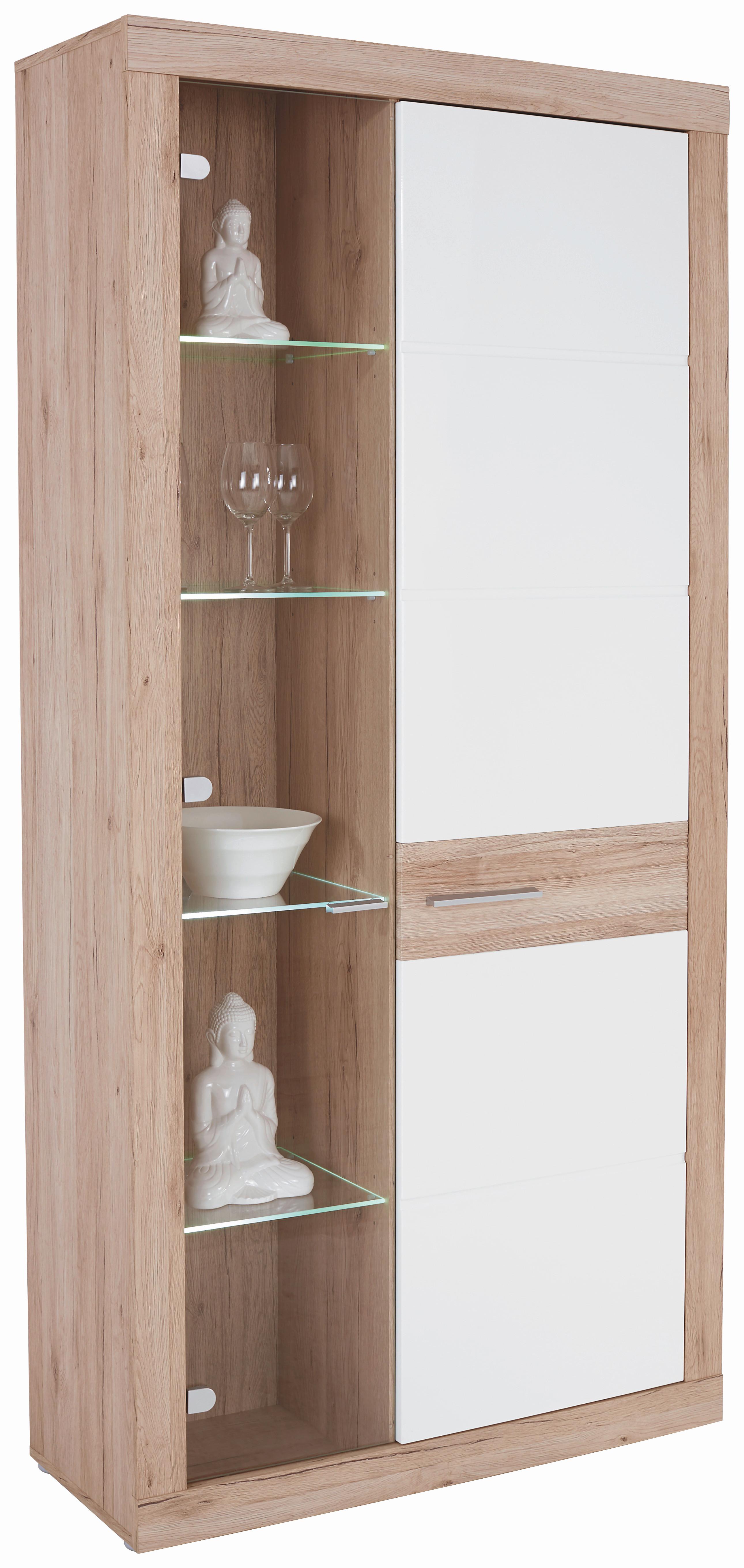VITRÍNA MALTA - bílá/barvy dubu, Moderní, plast (96/197/35cm)