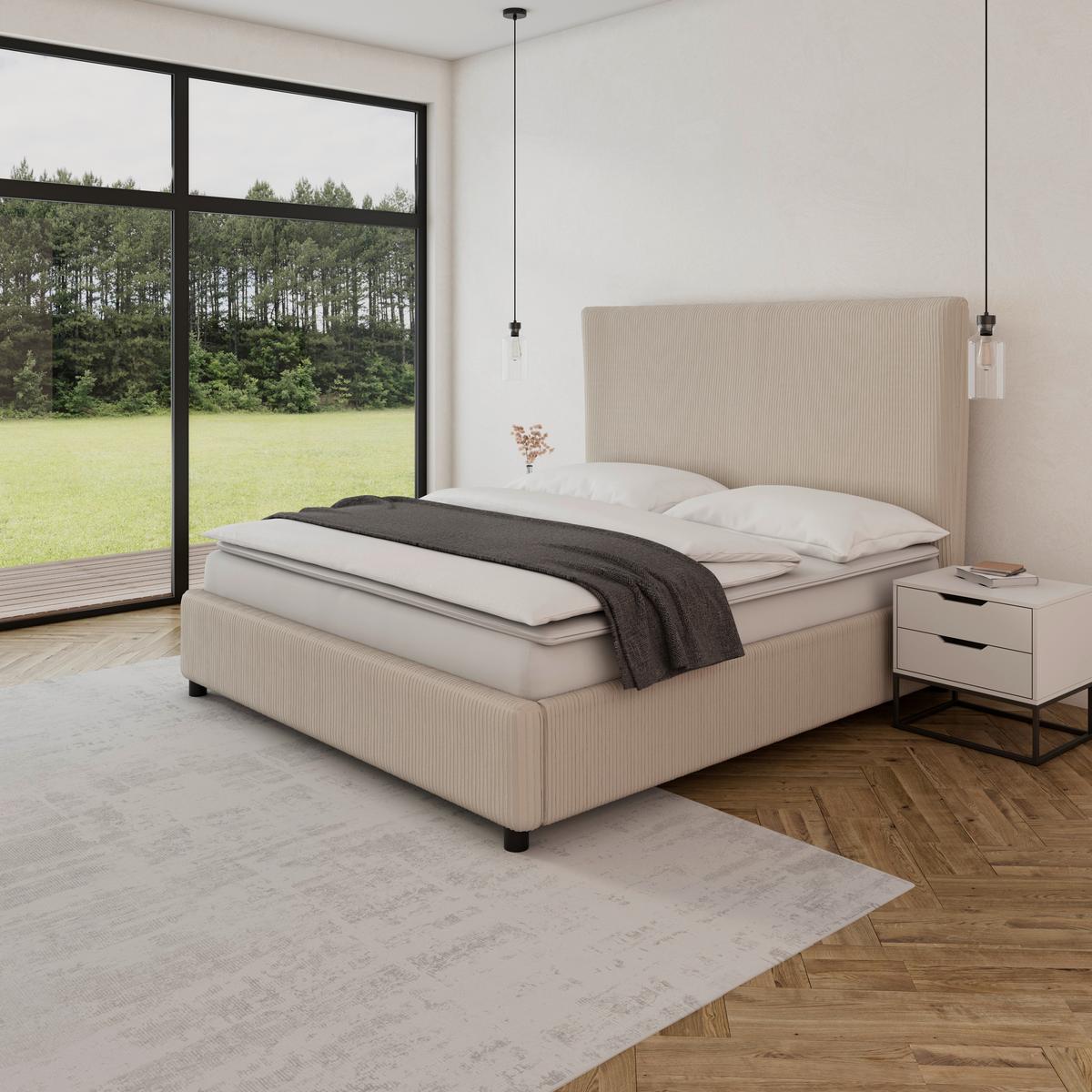 Čalúnená posteľ MARIE 180x200, béžová - svetlohnedá/tmavohnedá, Modern, drevo/textil (180/200cm) - Bessagi Home