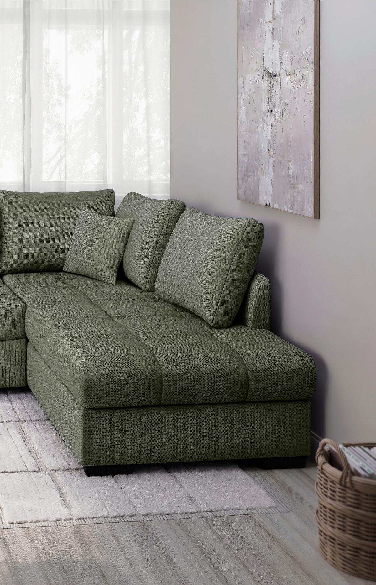 Eckschlafsofa Alvito Dunkelgrün S: 298x202cm - Dunkelgrün/Schwarz, MODERN, Textil (298/202cm) - MID.YOU