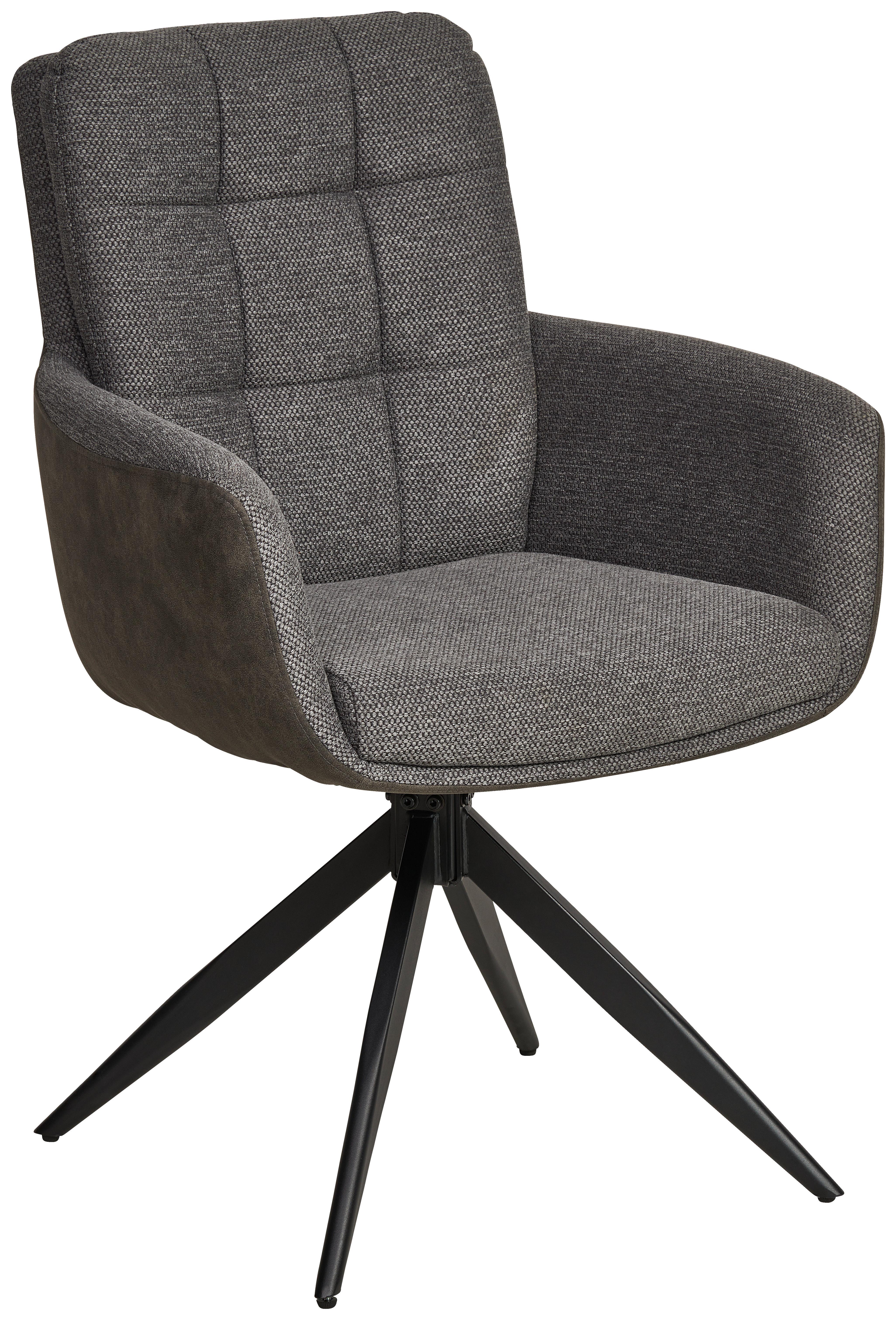 Armlehnstuhl Naim Grau B: 60 cm, 180 ° drehbar - Schwarz/Grau, KONVENTIONELL, Holz/Textil (60/93/66cm) - MID.YOU