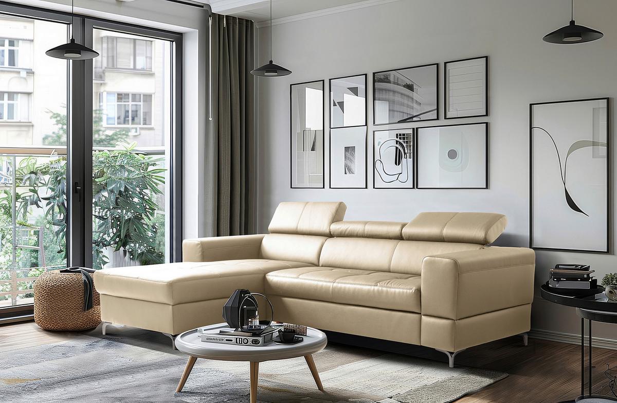 Ecksofa Torino Teilleder Hellgrau 173x247 - Hellgrau/Schwarz, Design, Leder/Textil (173/247cm) - Livetastic