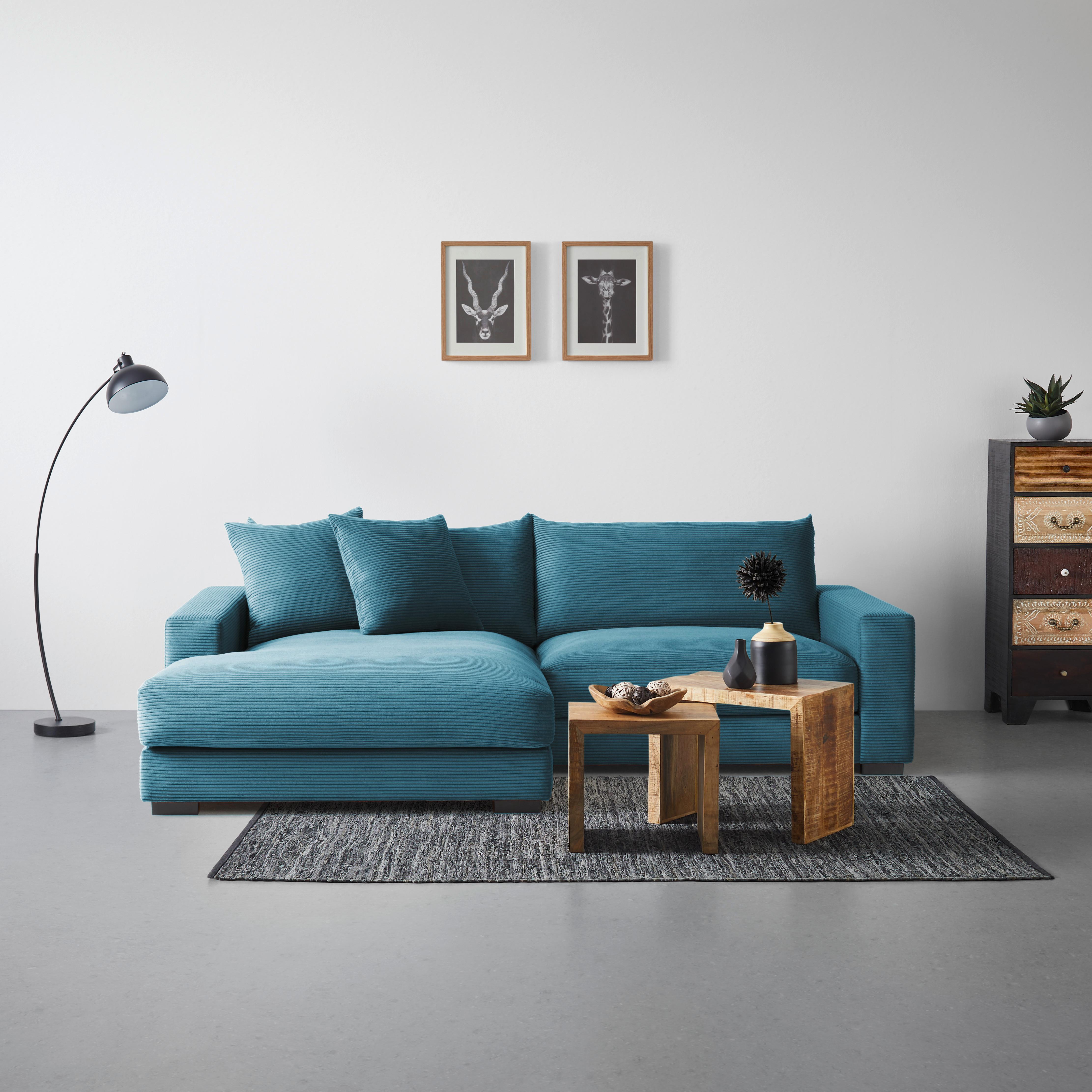 Rohová sedačka PEDRO, levá, petrolejový manšestr - petrolej, Moderní, textil (180/265cm) - Mömax