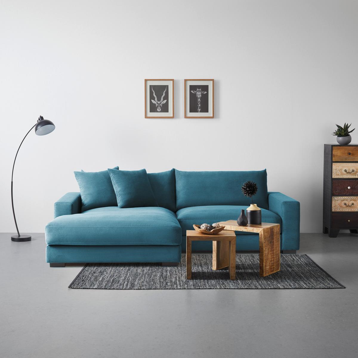 Rohová sedačka PEDRO, levá, petrolejový manšestr - petrolej, Moderní, textil (180/265cm) - Mömax