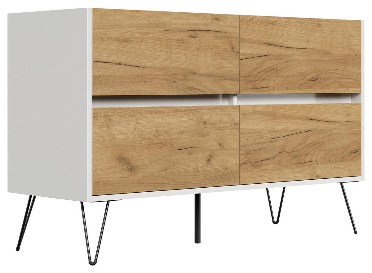 Sideboard Posseik Industrial Weiß/eichefarben B: 119 Cm - Eichefarben/Schwarz, Design, Holzwerkstoff (119/75/42cm) - P & B