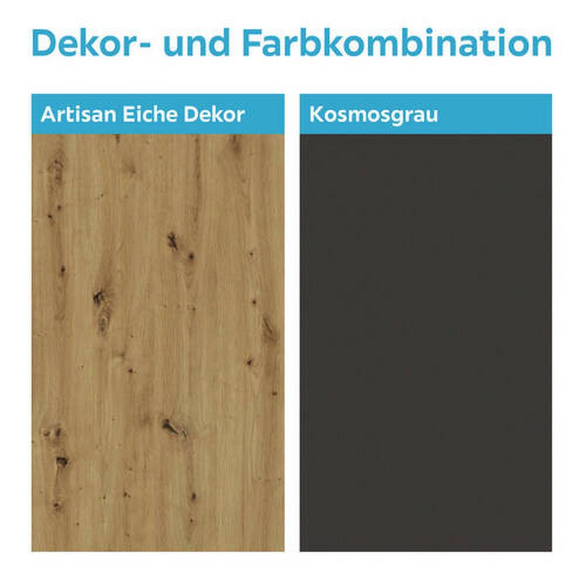 Lowboard Tonale B: 180 cm Eiche Dekor/Grau - Schwarz/Eiche Artisan, MODERN, Holzwerkstoff (180/36/40cm)