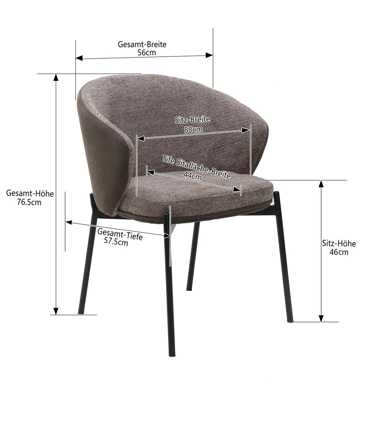 Armlehnstuhl-set Cara Samt Grau B: 56 Cm - Schwarz/Grau, MODERN, Textil/Metall (56/76,5/57,5cm) - MID.YOU
