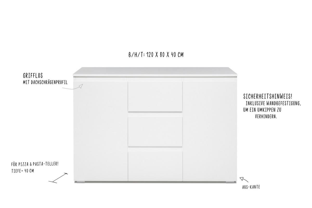 Tálalószekrény Image 4 - fehér, Konventionell, faalapú anyag (120/80/40cm) - Livetastic