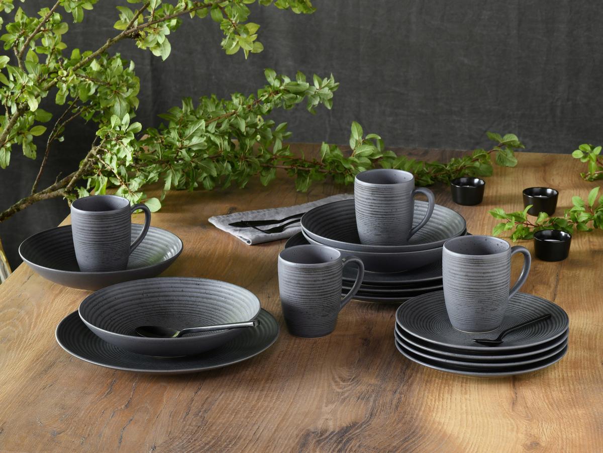 Kombinovaná souprava CATANIA ANTRACIT, 16-dílný - antracitová, Design, keramika - Creatable