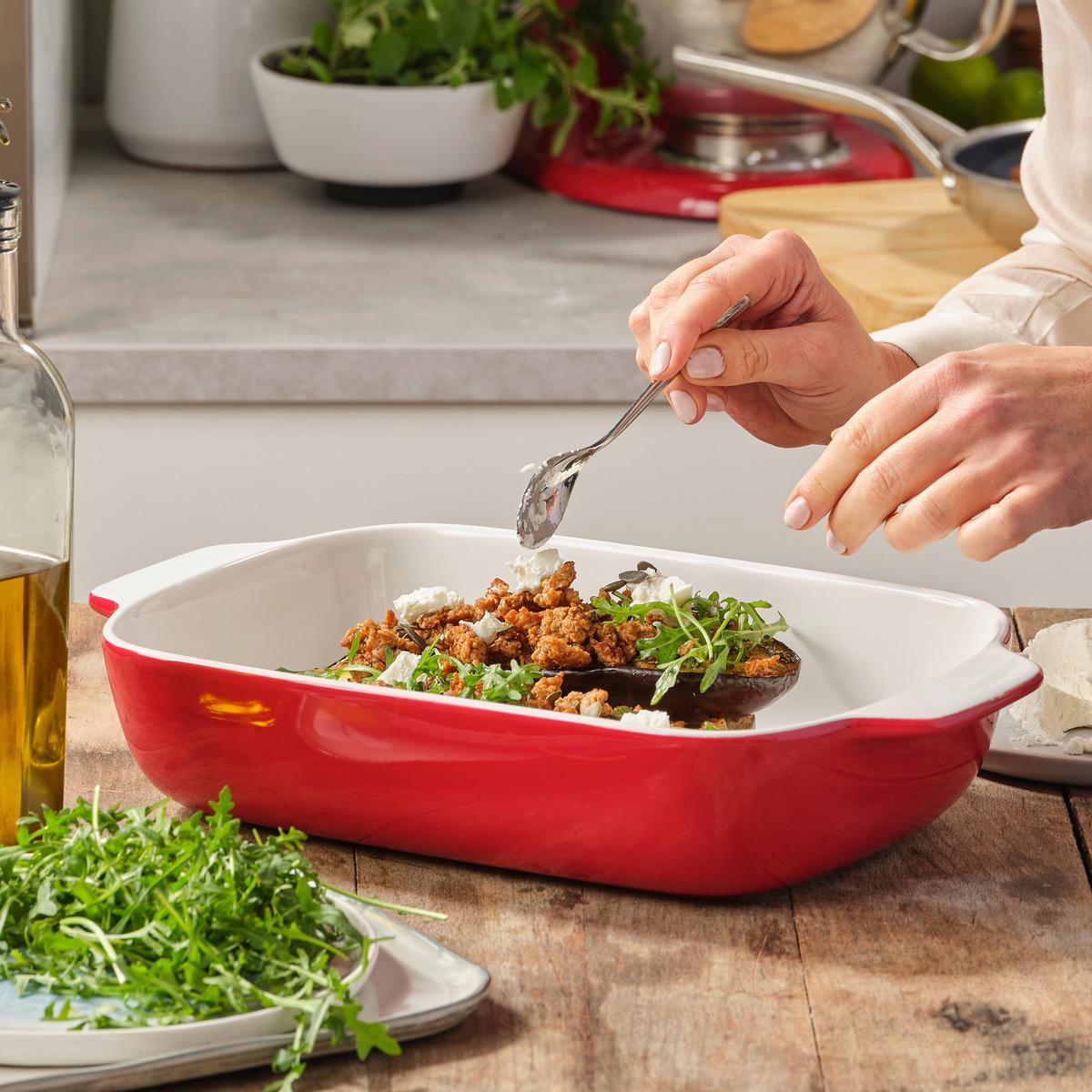 Auflaufform Stoneware Rot/weiß B: 24 Cm - Rot/Weiß, Basics, Naturmaterialien/Keramik (24cm) - Kitchenaid